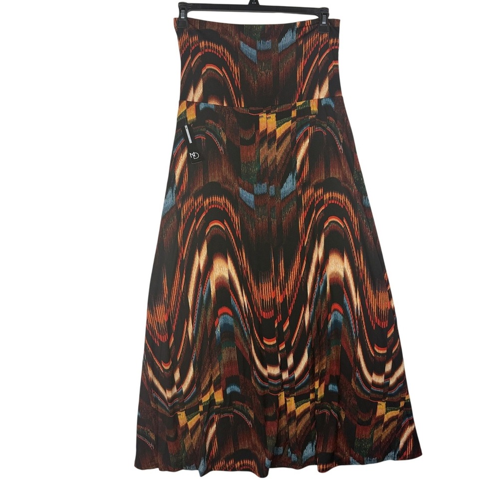 New Directions Womens ITY Swirled Maxi Skirt Rust Multi Abstract Print Large NWT